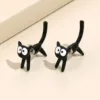 Cute Black Cat Front And Back Stud Earrings