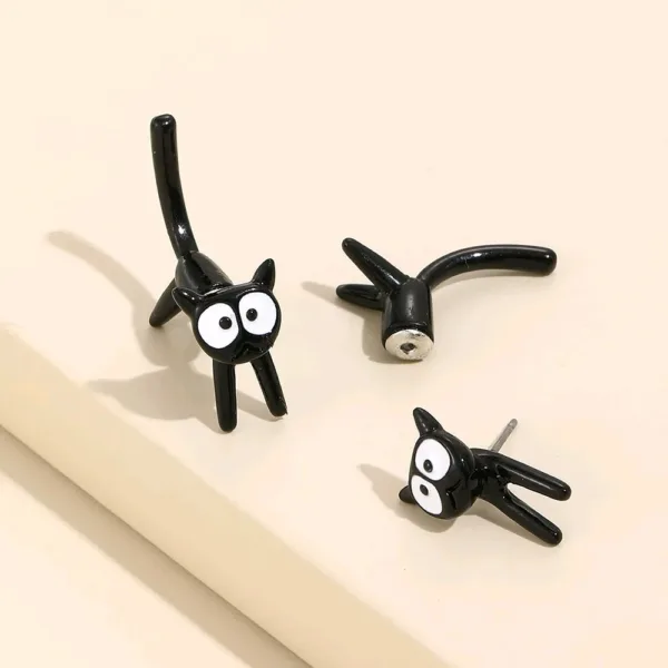 Cute Black Cat Front And Back Stud Earrings
