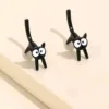 Cute Black Cat Front And Back Stud Earrings