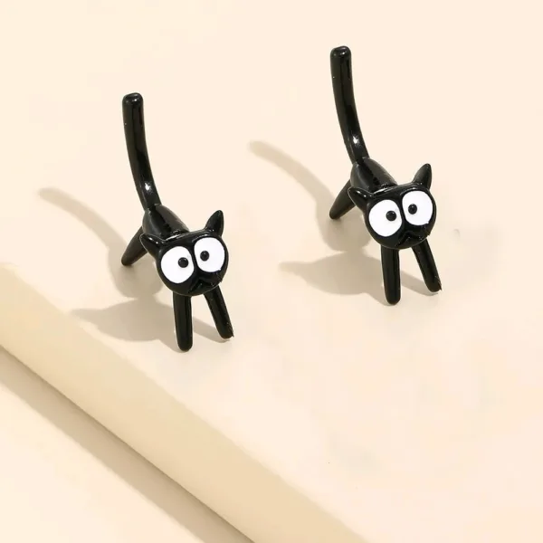 Cute Black Cat Front And Back Stud Earrings
