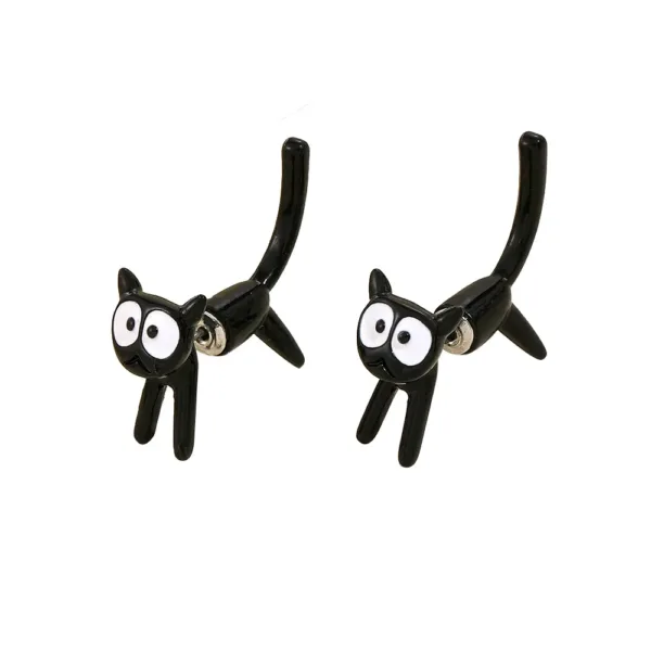 Cute Black Cat Front And Back Stud Earrings